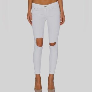 Rag & bone Bright White Capri Jeans Distressed Skinny Cropped Stretchy Sz 27 NWT